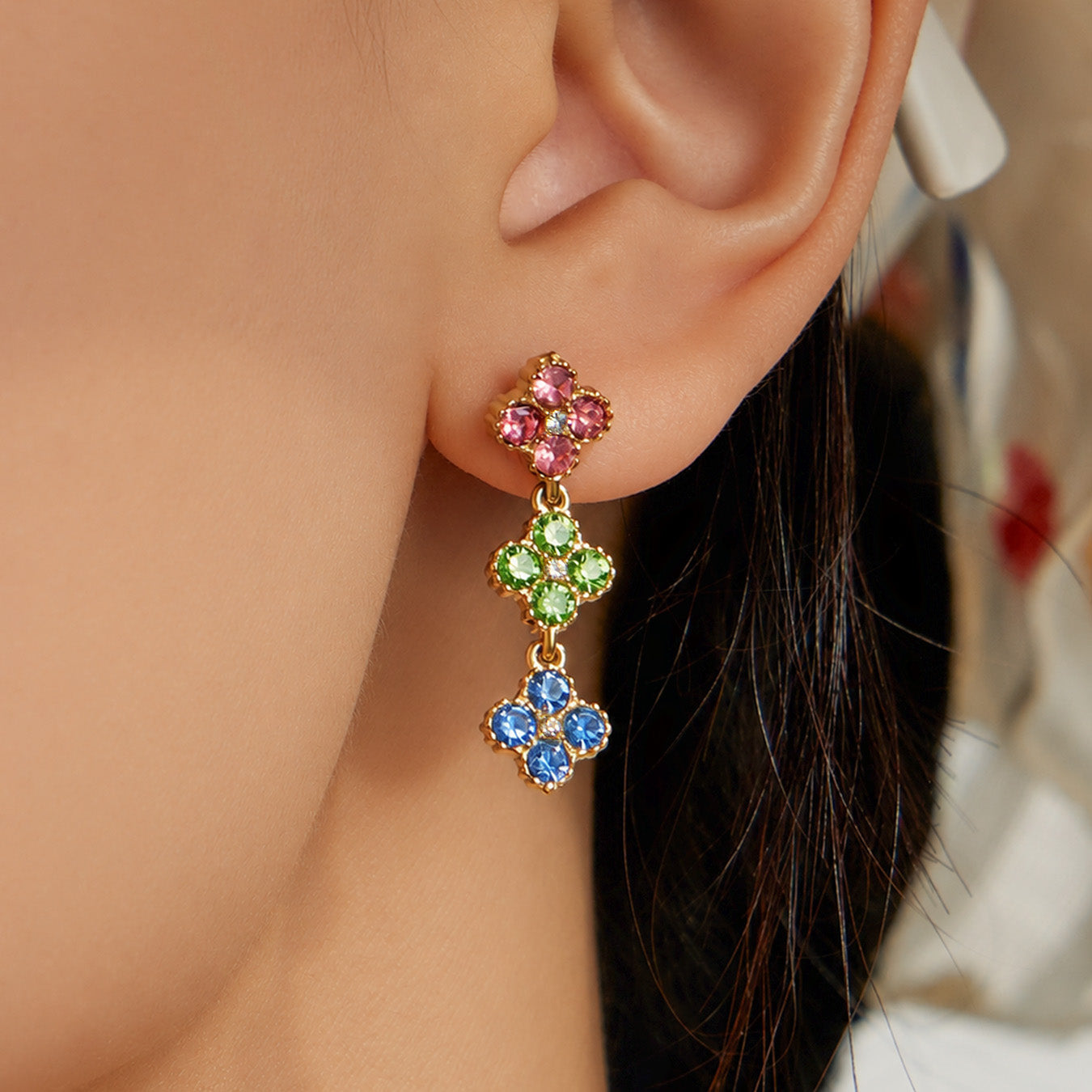 Clover Zircon Earrings in Pink