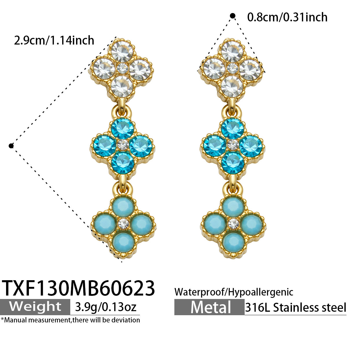 Clover Zircon Earrings in Multi-color