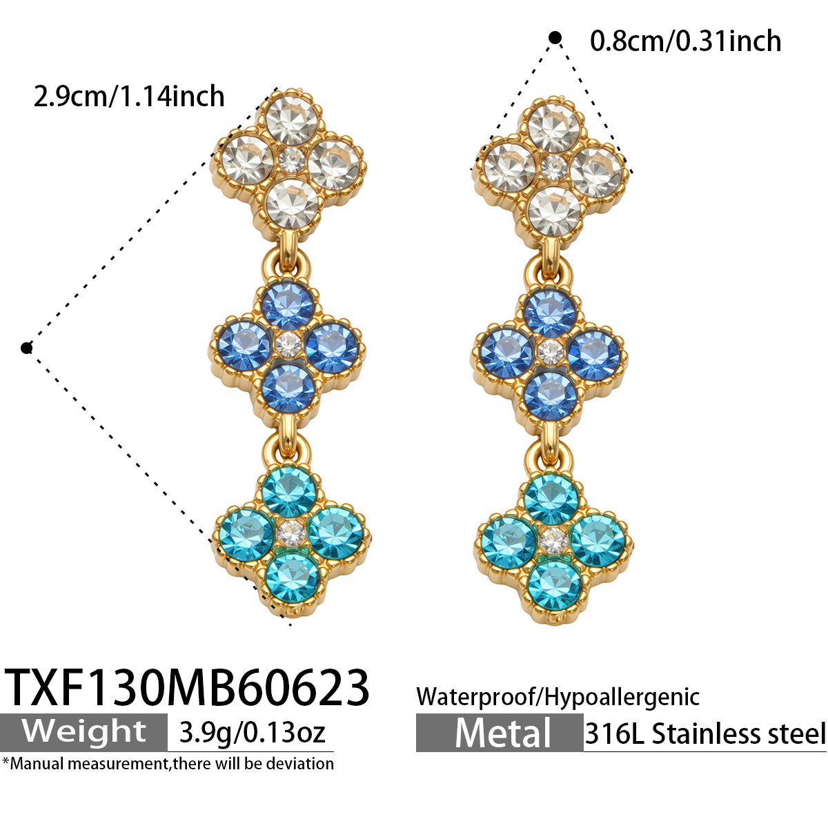 316L Stainless Steel 18K PVD Gold Clover Zircon Earrings made with 316L stainless steel and 18K PVD gold finish for wholesale jewelry buyers - image 8