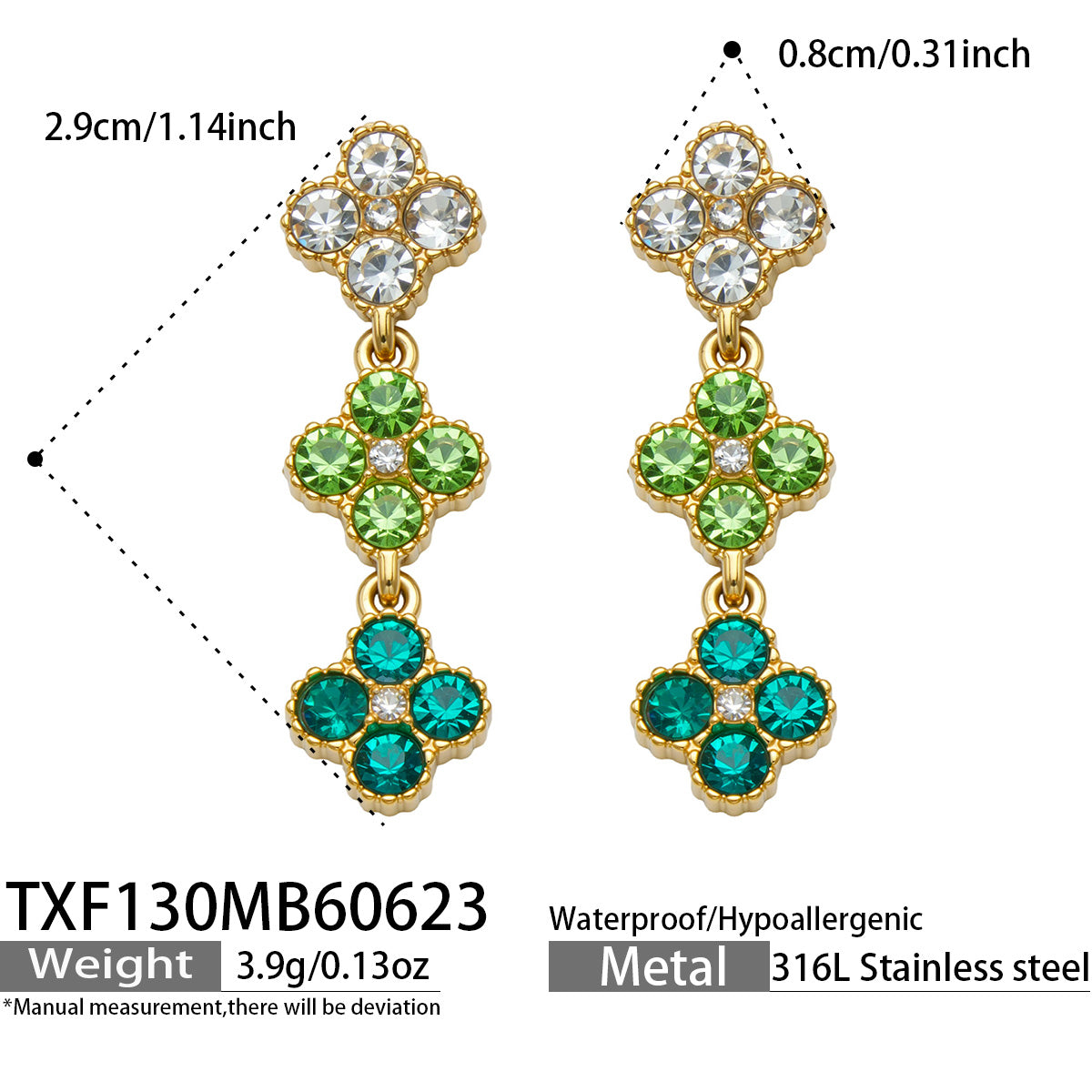 316L Stainless Steel 18K PVD Gold Clover Zircon Earrings made with 316L stainless steel and 18K PVD gold finish for wholesale jewelry buyers - image 9