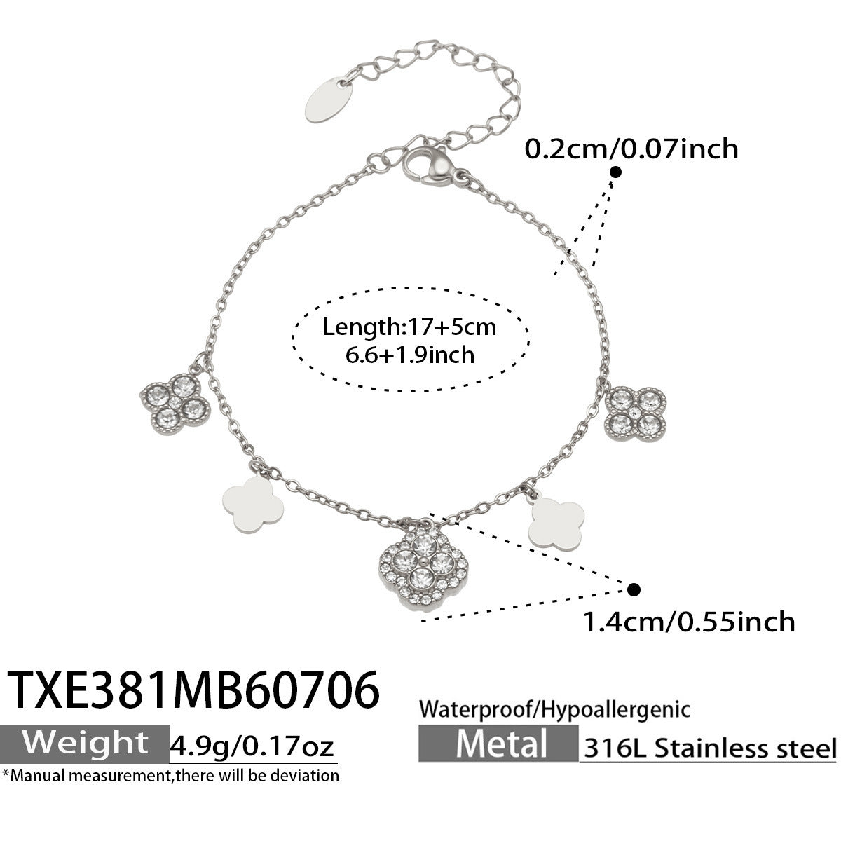 Clover Zircon Stainless Steel Bracelet in Steel Color