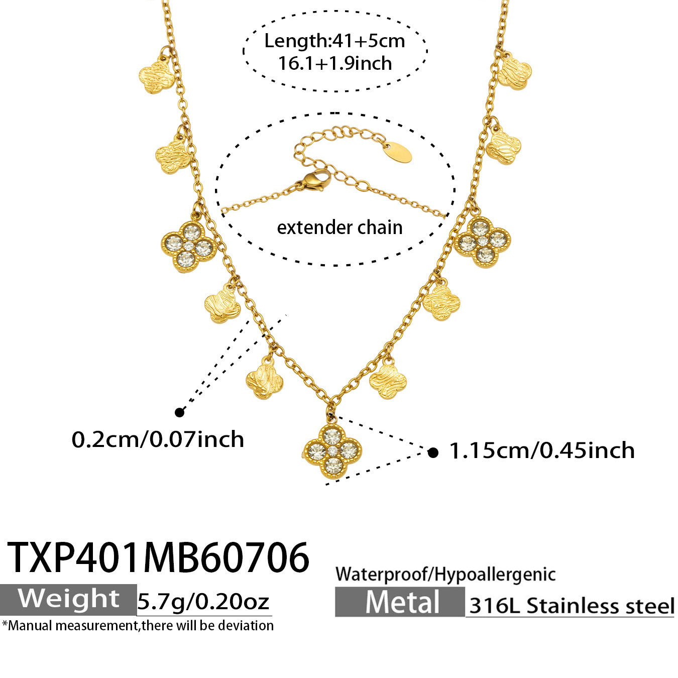 316L Stainless Steel 18K PVD Gold Clover Zircon Necklace and Bracelet Set made with 316L stainless steel and 18K PVD gold finish for wholesale jewelry buyers - image 13