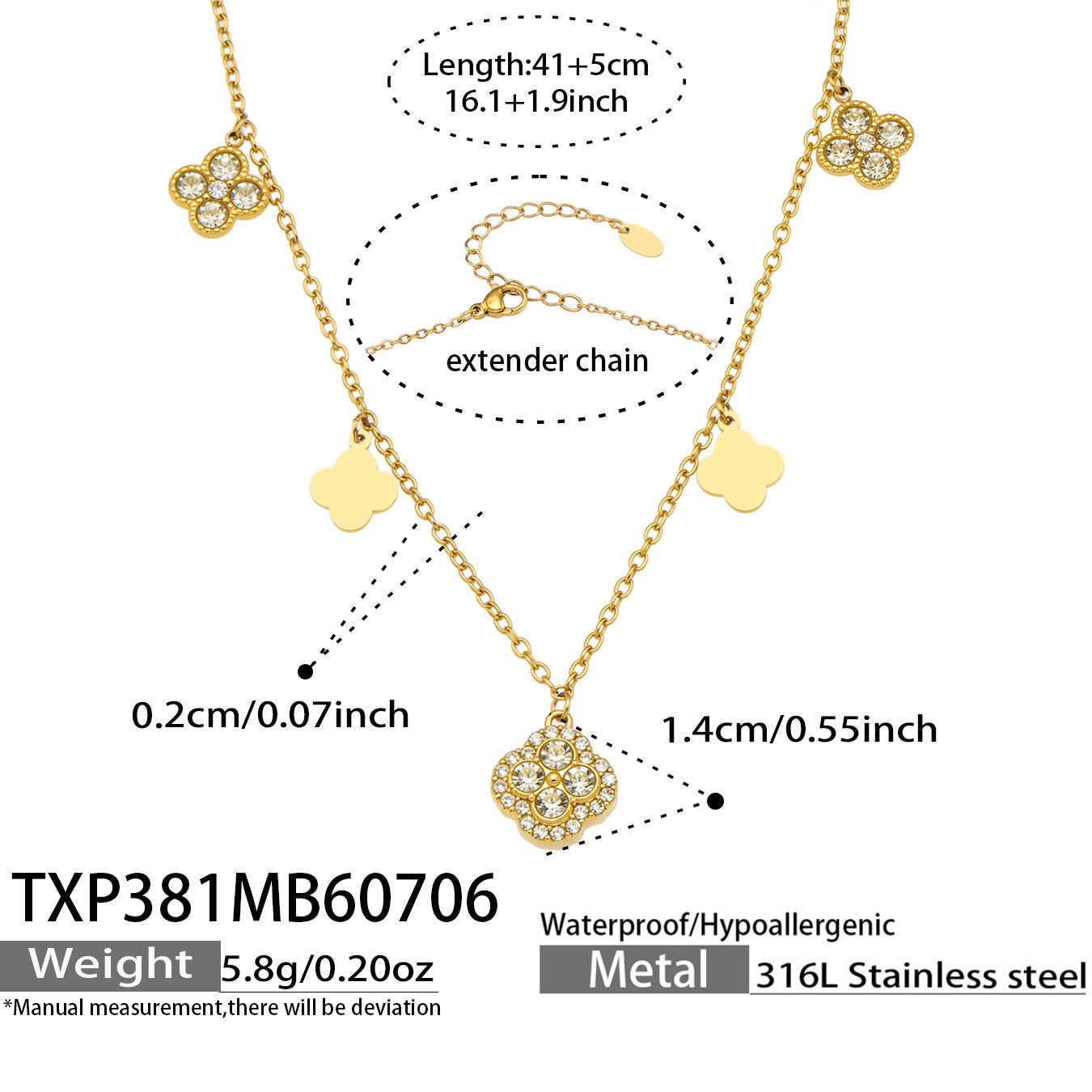 316L Stainless Steel 18K PVD Gold Clover Zircon Necklace and Bracelet Set made with 316L stainless steel and 18K PVD gold finish for wholesale jewelry buyers - image 15