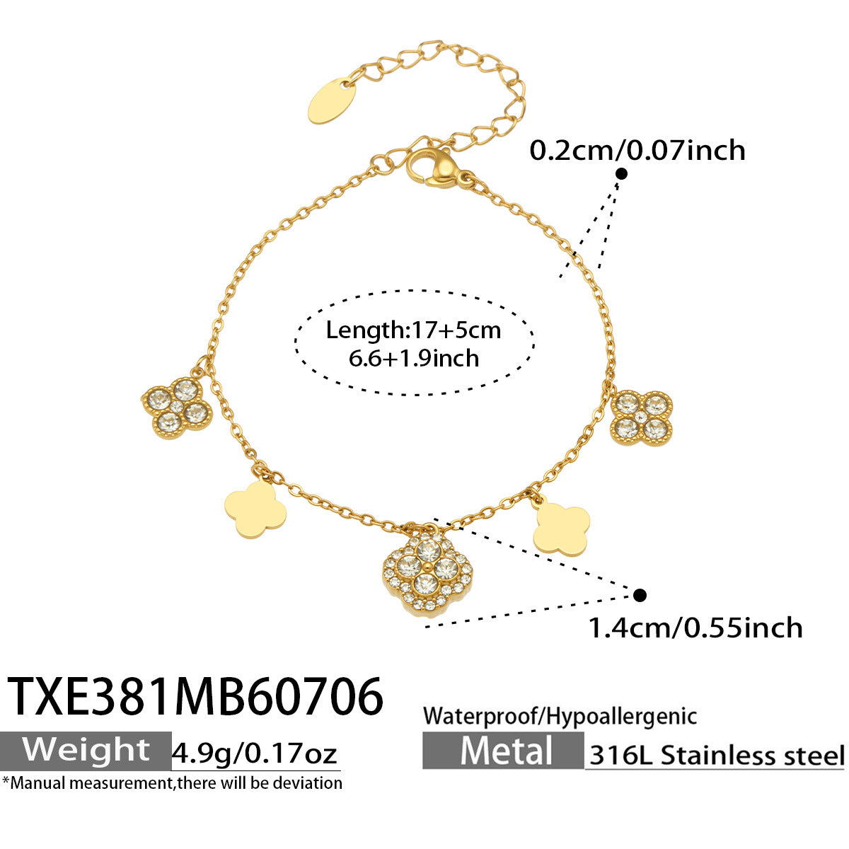 316L Stainless Steel 18K PVD Gold Clover Zircon Necklace and Bracelet Set made with 316L stainless steel and 18K PVD gold finish for wholesale jewelry buyers - image 18