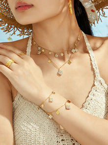 316L Stainless Steel 18K PVD Gold Clover Zircon Necklace and Bracelet Set made with 316L stainless steel and 18K PVD gold finish for wholesale jewelry buyers - image 5