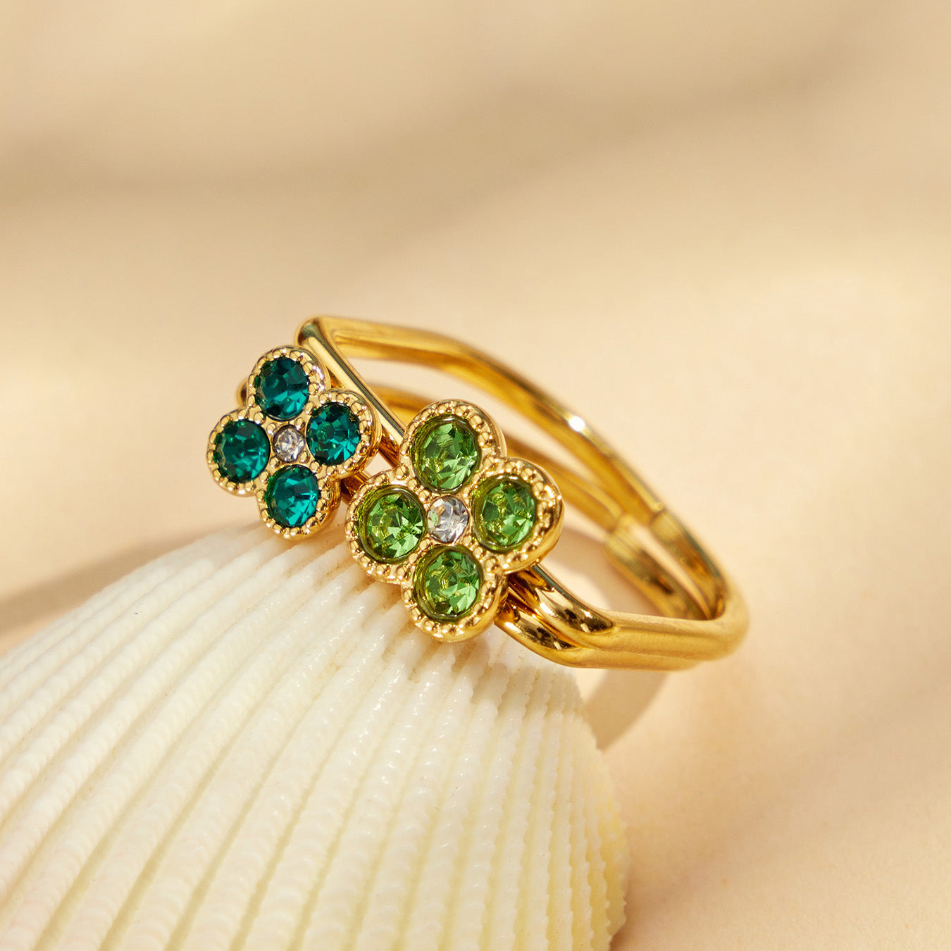 316L Stainless Steel 18K PVD Gold Clover Zircon Ring made with 316L stainless steel and 18K PVD gold finish for wholesale jewelry buyers - image 22