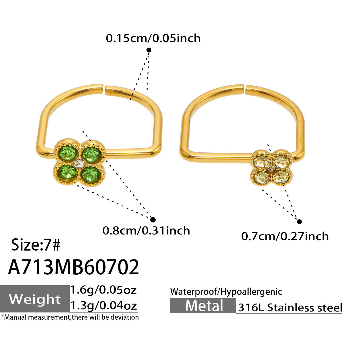 316L Stainless Steel 18K PVD Gold Clover Zircon Ring made with 316L stainless steel and 18K PVD gold finish for wholesale jewelry buyers - image 23