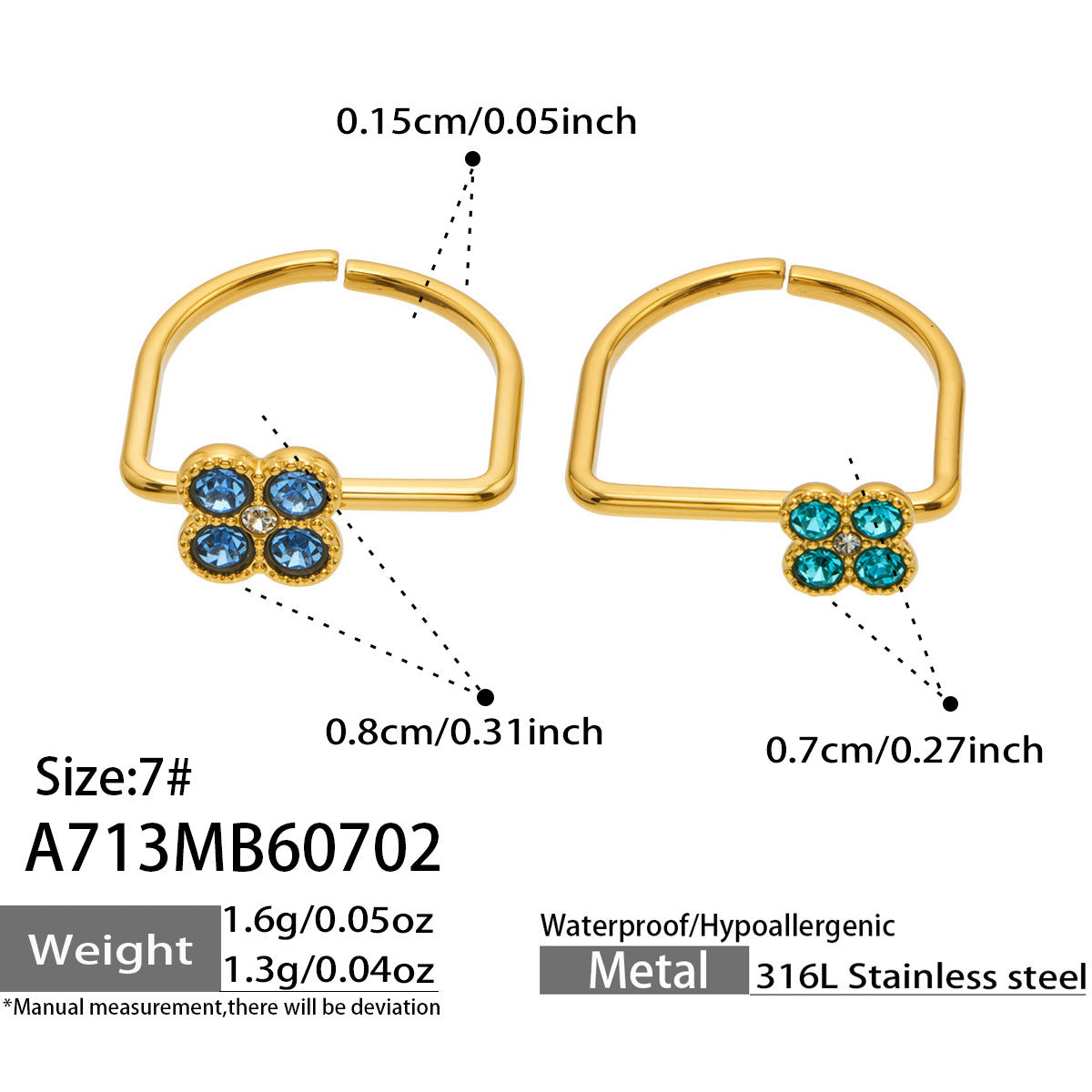 316L Stainless Steel 18K PVD Gold Clover Zircon Ring made with 316L stainless steel and 18K PVD gold finish for wholesale jewelry buyers - image 24