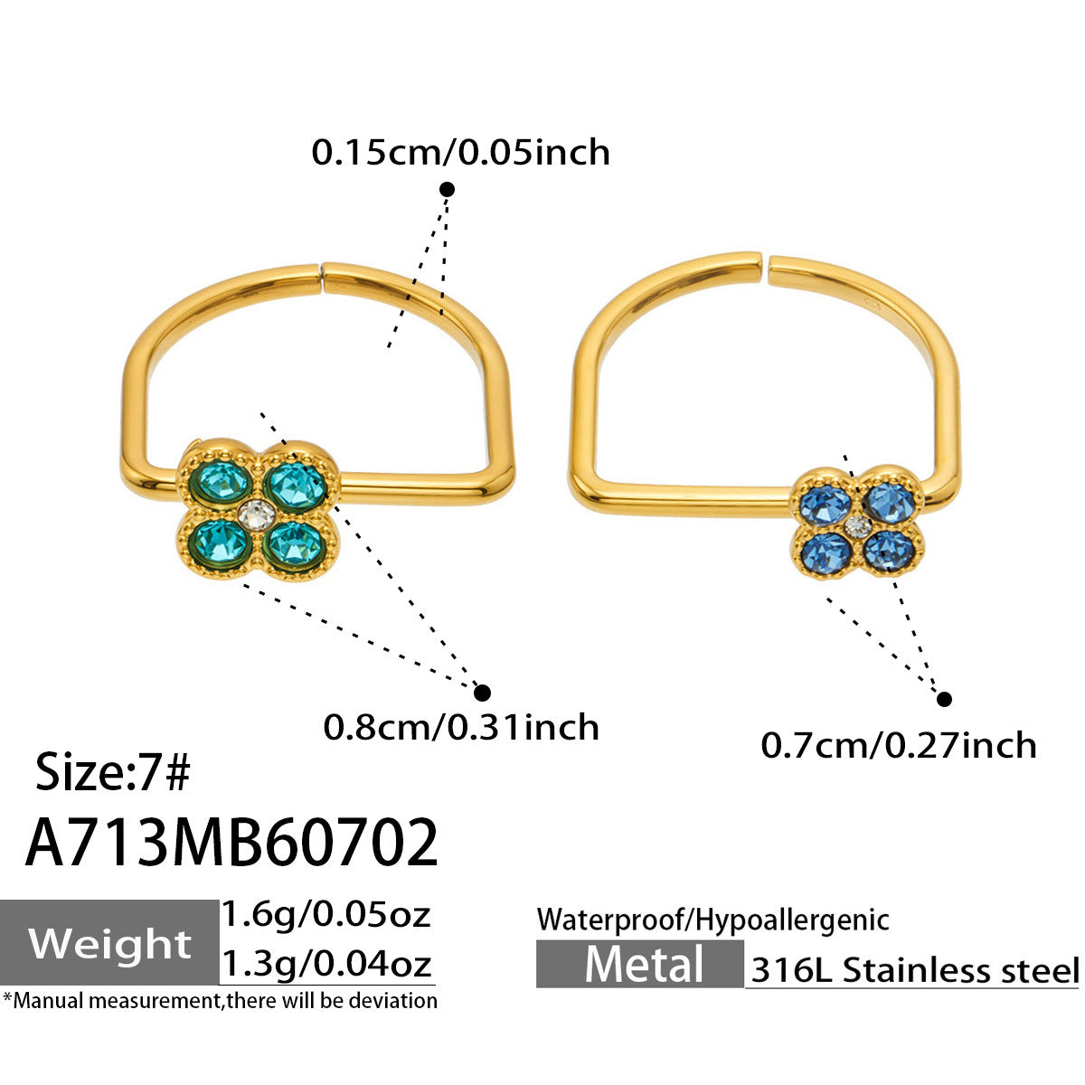 316L Stainless Steel 18K PVD Gold Clover Zircon Ring made with 316L stainless steel and 18K PVD gold finish for wholesale jewelry buyers - image 26