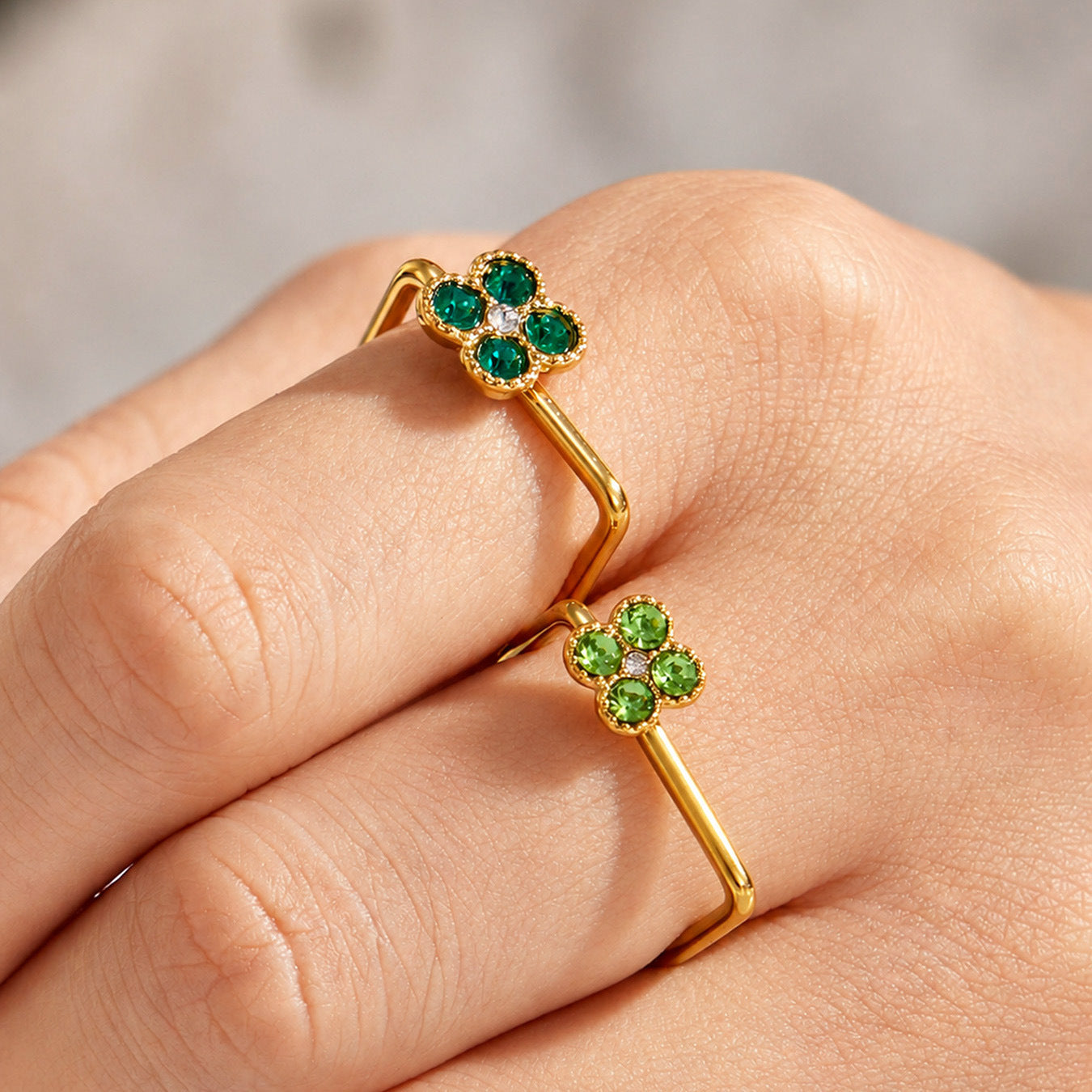 316L Stainless Steel 18K PVD Gold Clover Zircon Ring made with 316L stainless steel and 18K PVD gold finish for wholesale jewelry buyers - image 27