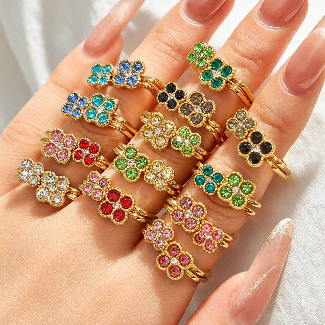 316L Stainless Steel 18K PVD Gold Clover Zircon Ring made with 316L stainless steel and 18K PVD gold finish for wholesale jewelry buyers - image 28