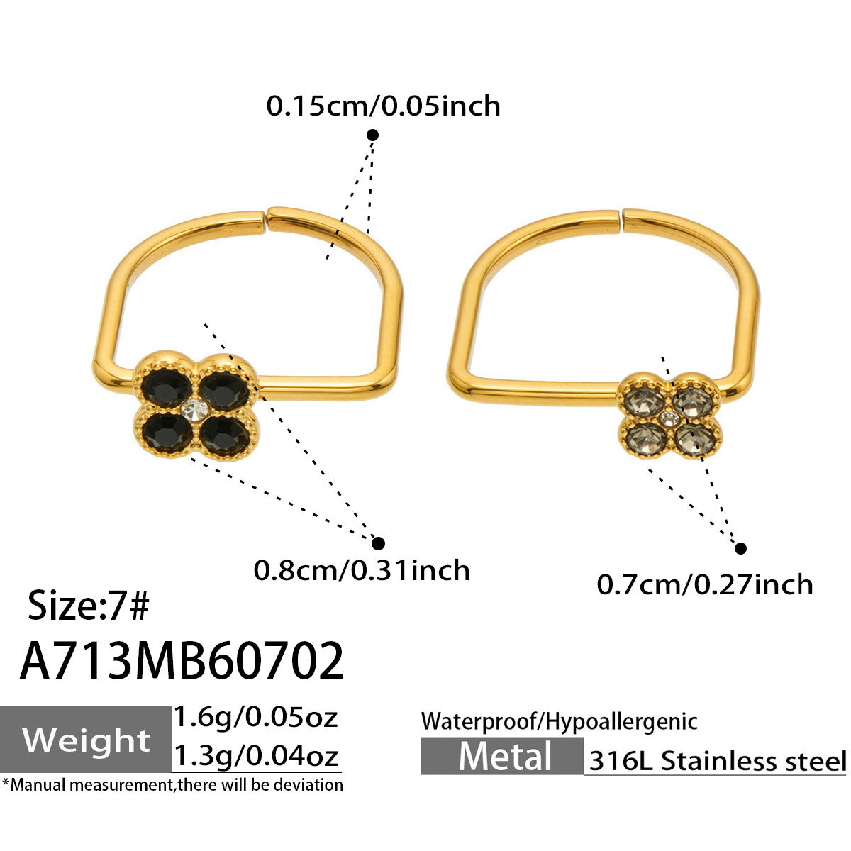 316L Stainless Steel 18K PVD Gold Clover Zircon Ring made with 316L stainless steel and 18K PVD gold finish for wholesale jewelry buyers - image 32