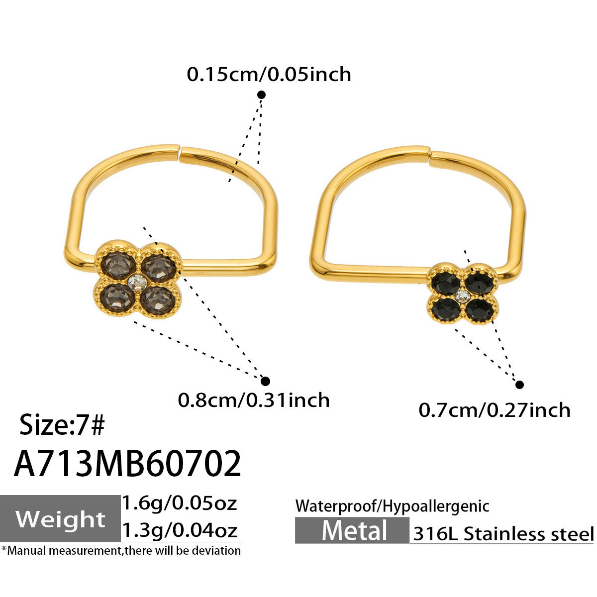 316L Stainless Steel 18K PVD Gold Clover Zircon Ring made with 316L stainless steel and 18K PVD gold finish for wholesale jewelry buyers - image 33