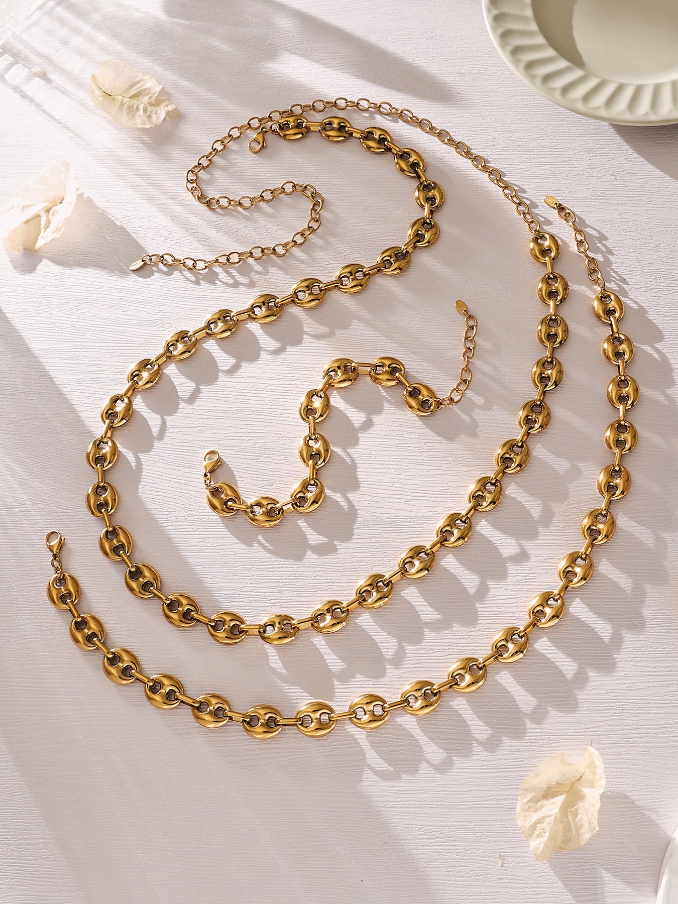 316L Stainless Steel Mixed Metal Coffee Bean Chain Jewelry Set for Women