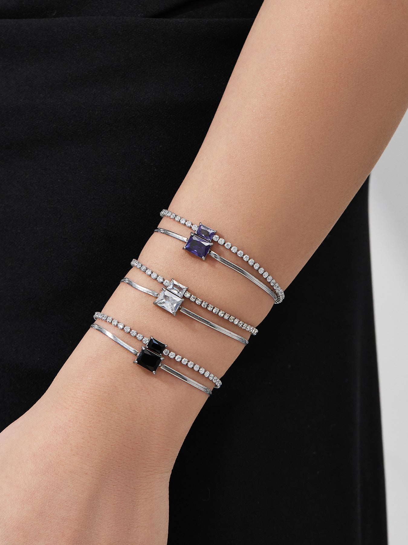 316L Stainless Steel Colorful 2mm Zircon Double Layer Blade Chain Bracelet - Image 1