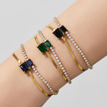 316L Stainless Steel Colorful 2mm Zircon Double Layer Blade Chain Bracelet - Image 10