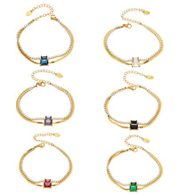 316L Stainless Steel Colorful 2mm Zircon Double Layer Blade Chain Bracelet - Image 12