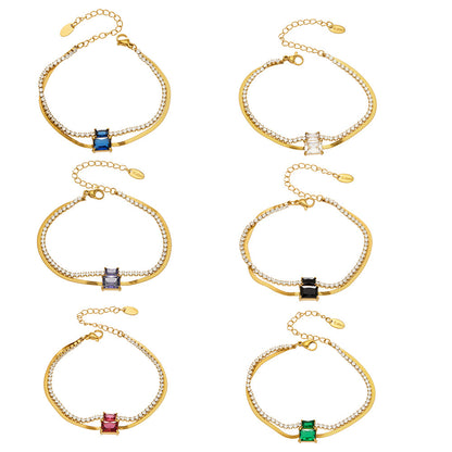 316L Stainless Steel Colorful 2mm Zircon Double Layer Blade Chain Bracelet - Image 12