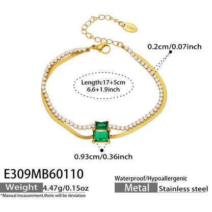 316L Stainless Steel Colorful 2mm Zircon Double Layer Blade Chain Bracelet - Image 14