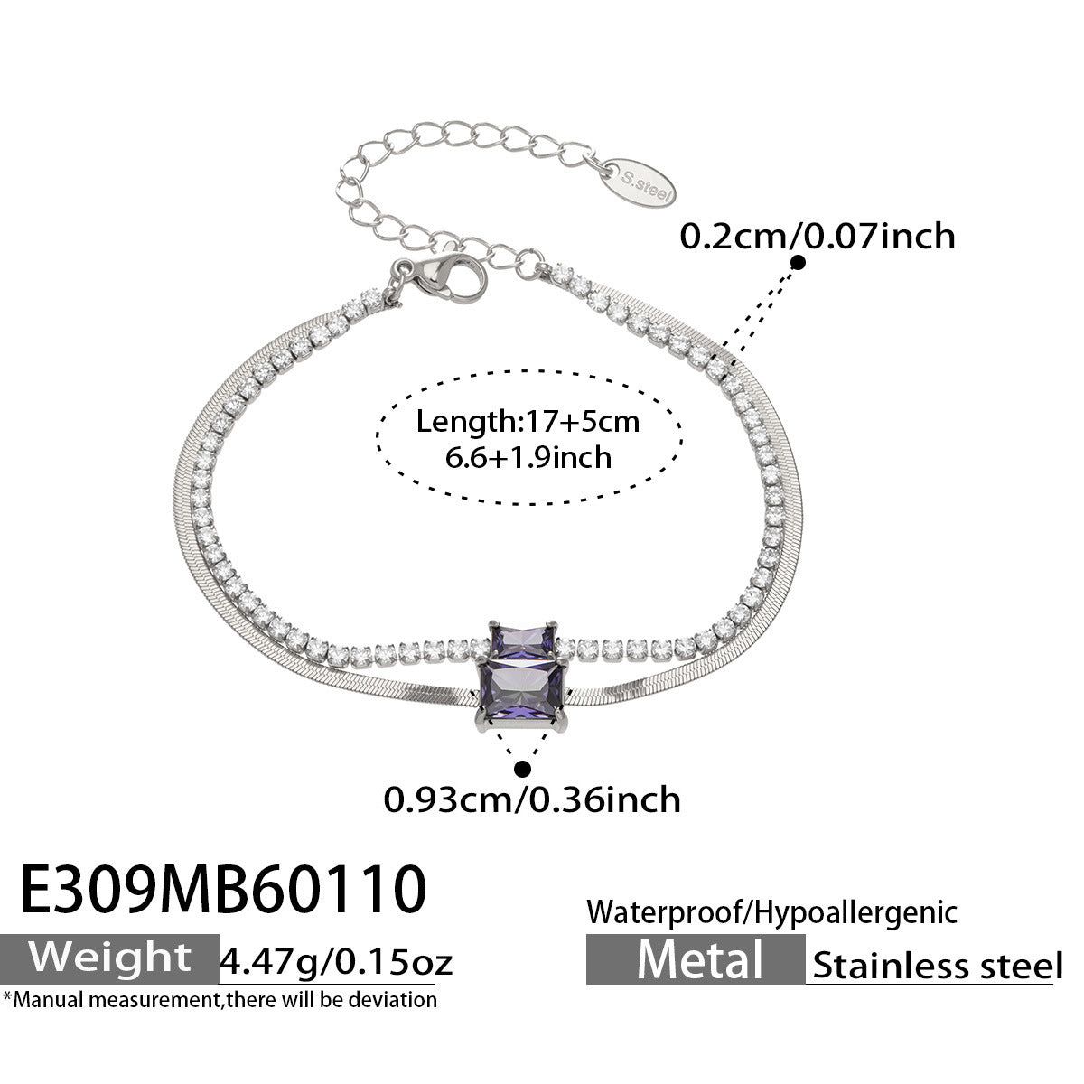 316L Stainless Steel Colorful 2mm Zircon Double Layer Blade Chain Bracelet - Image 15