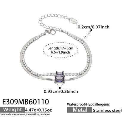 316L Stainless Steel Colorful 2mm Zircon Double Layer Blade Chain Bracelet - Image 15