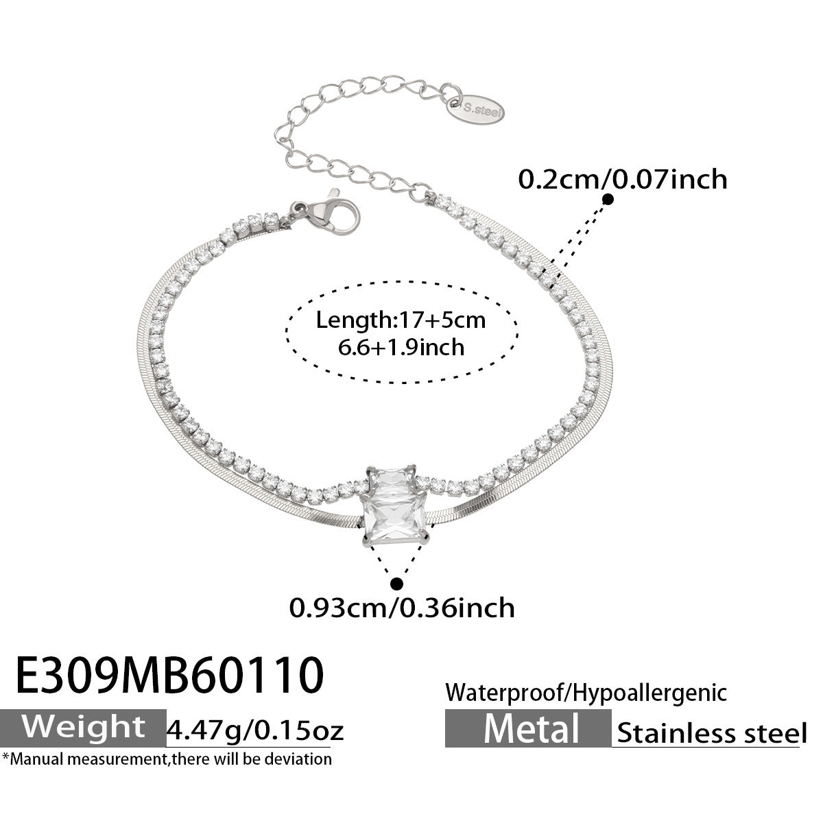 316L Stainless Steel Colorful 2mm Zircon Double Layer Blade Chain Bracelet - Image 16