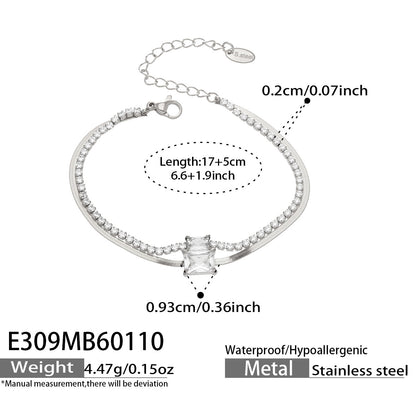 316L Stainless Steel Colorful 2mm Zircon Double Layer Blade Chain Bracelet - Image 16