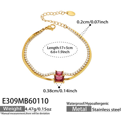 316L Stainless Steel Colorful 2mm Zircon Double Layer Blade Chain Bracelet - Image 18