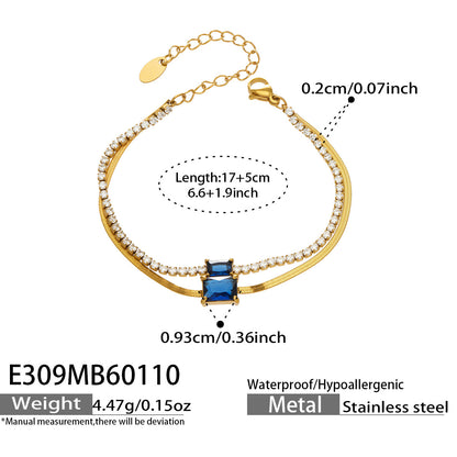 316L Stainless Steel Colorful 2mm Zircon Double Layer Blade Chain Bracelet - Image 19