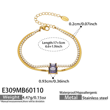 316L Stainless Steel Colorful 2mm Zircon Double Layer Blade Chain Bracelet - Image 2