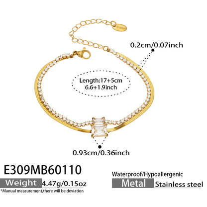 316L Stainless Steel Colorful 2mm Zircon Double Layer Blade Chain Bracelet - Image 20