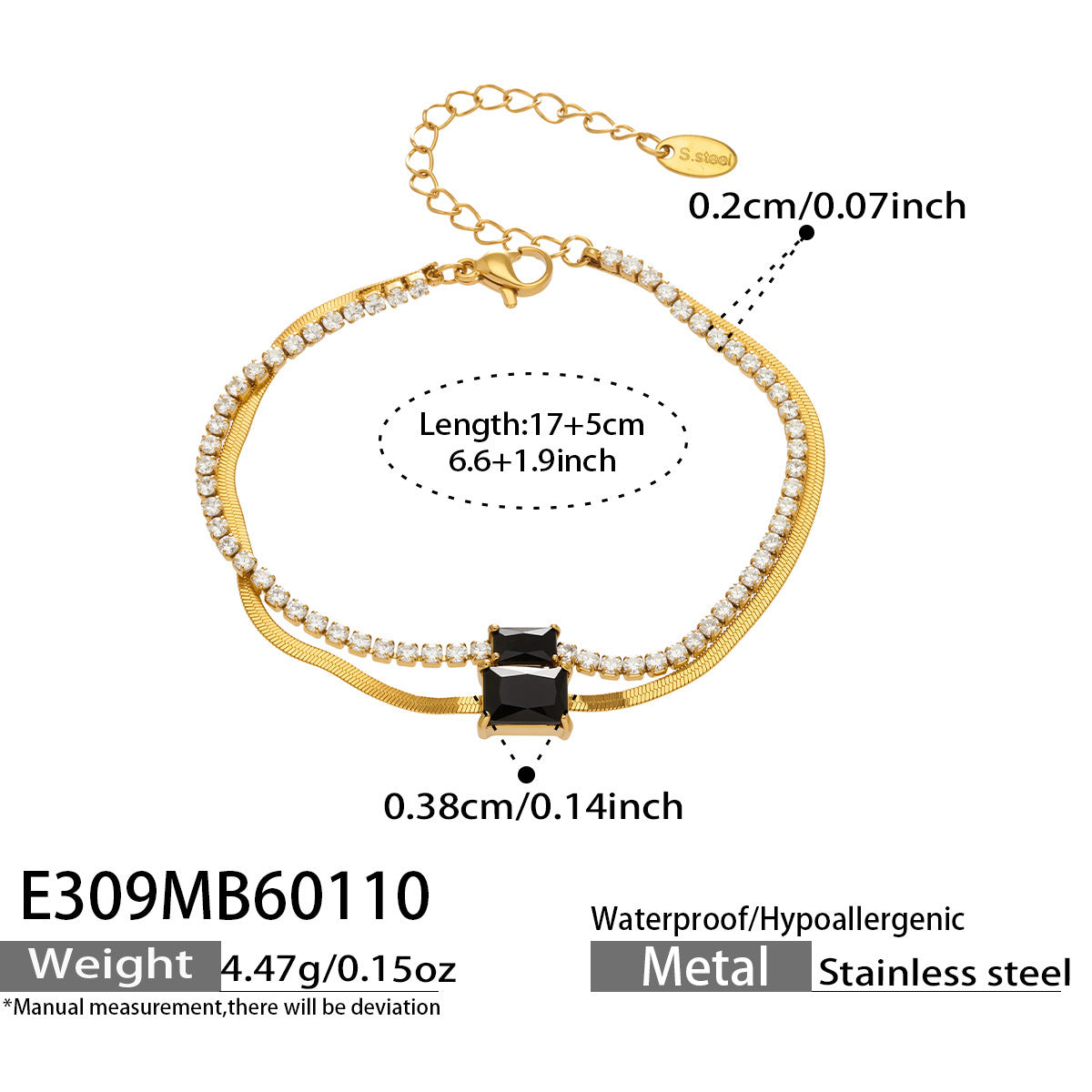 316L Stainless Steel Colorful 2mm Zircon Double Layer Blade Chain Bracelet - Image 21