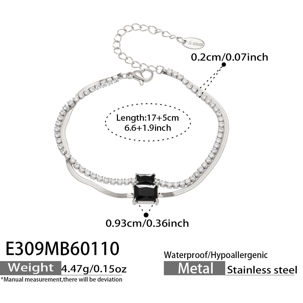 316L Stainless Steel Colorful 2mm Zircon Double Layer Blade Chain Bracelet - Image 22