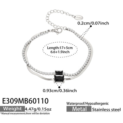 316L Stainless Steel Colorful 2mm Zircon Double Layer Blade Chain Bracelet - Image 22