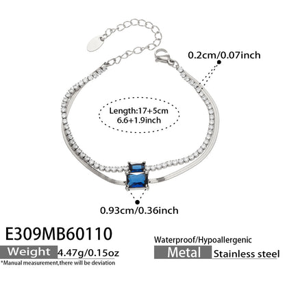 316L Stainless Steel Colorful 2mm Zircon Double Layer Blade Chain Bracelet - Image 23