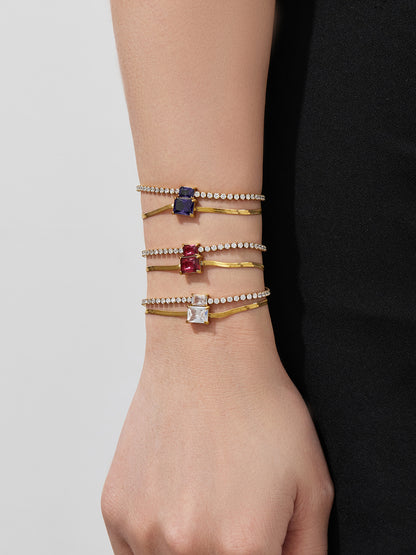 316L Stainless Steel Colorful 2mm Zircon Double Layer Blade Chain Bracelet - Image 3