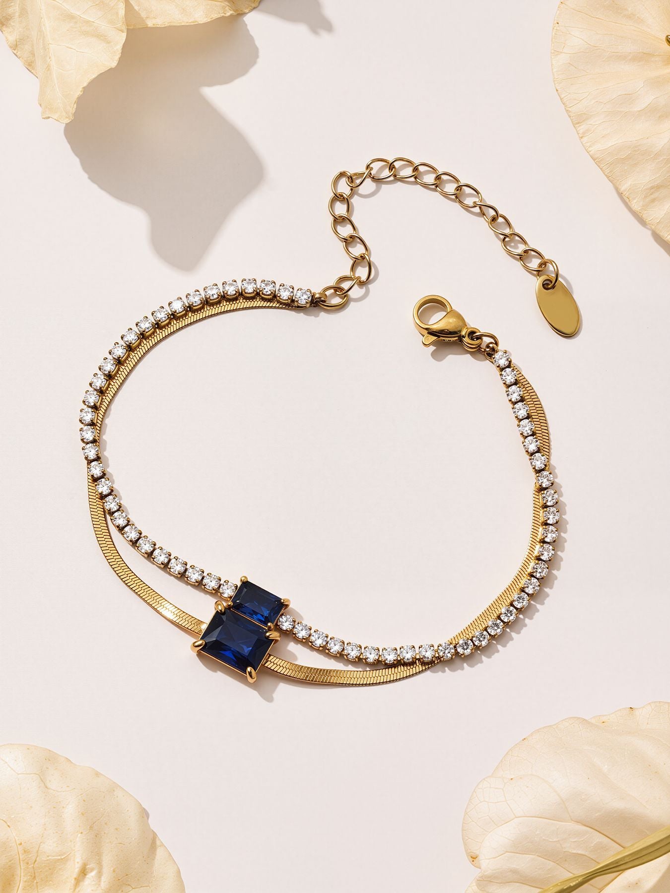 316L Stainless Steel Colorful 2mm Zircon Double Layer Blade Chain Bracelet - Image 5