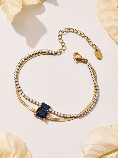 316L Stainless Steel Colorful 2mm Zircon Double Layer Blade Chain Bracelet - Image 5