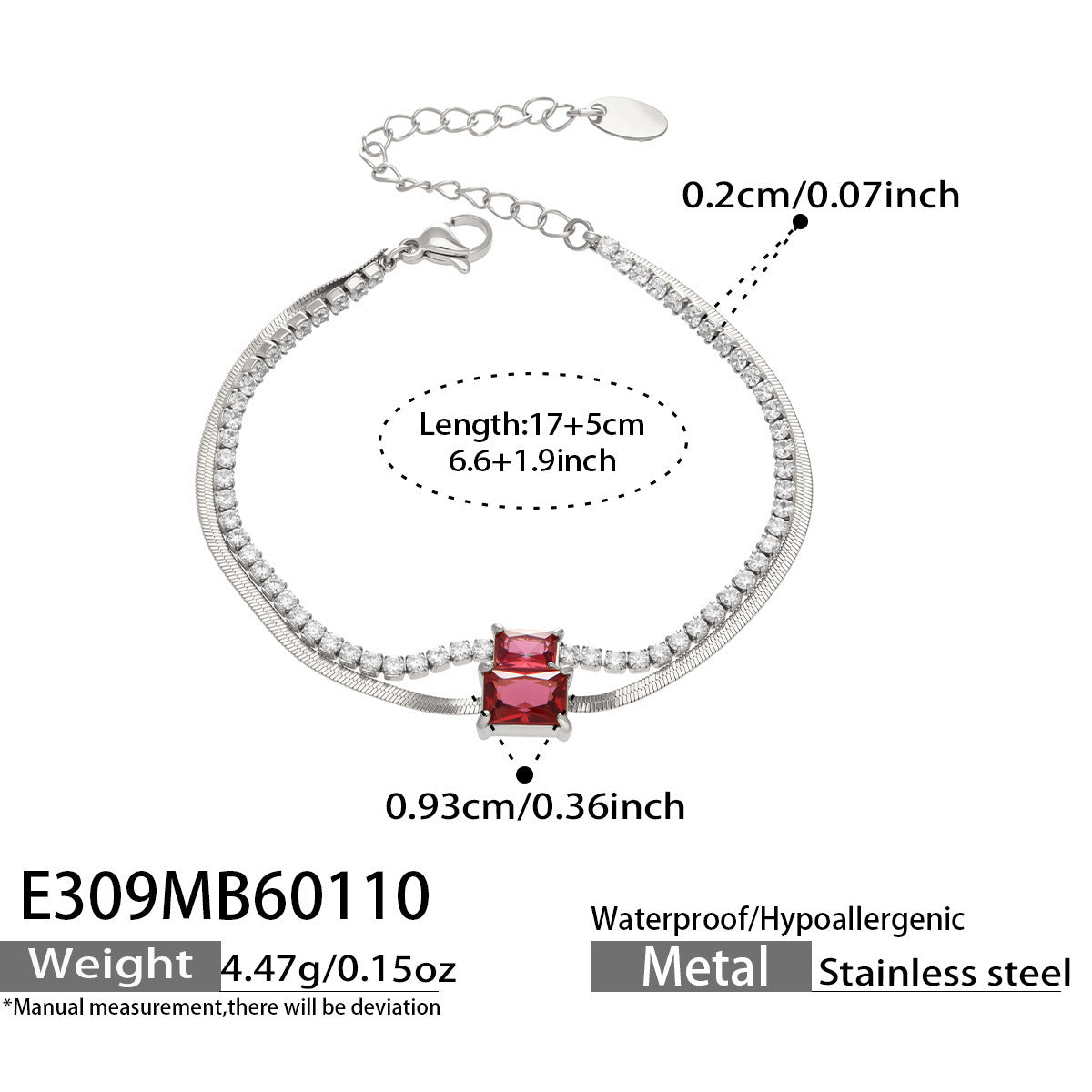 316L Stainless Steel Colorful 2mm Zircon Double Layer Blade Chain Bracelet - Image 8