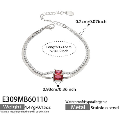 316L Stainless Steel Colorful 2mm Zircon Double Layer Blade Chain Bracelet - Image 8