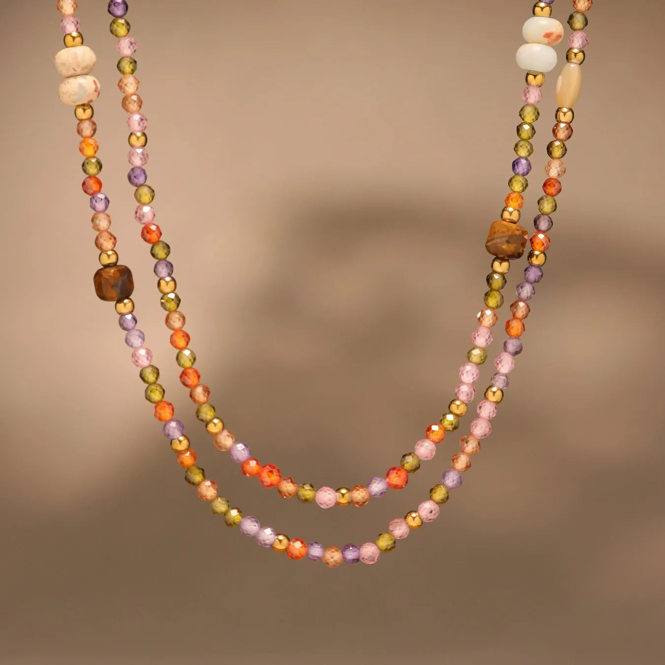 316L Stainless Steel Colorful Beaded Gemstone Necklace - Image 2