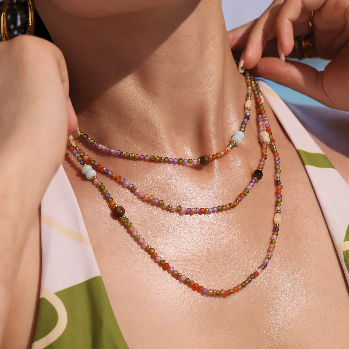 316L Stainless Steel Colorful Beaded Gemstone Necklace - Image 3