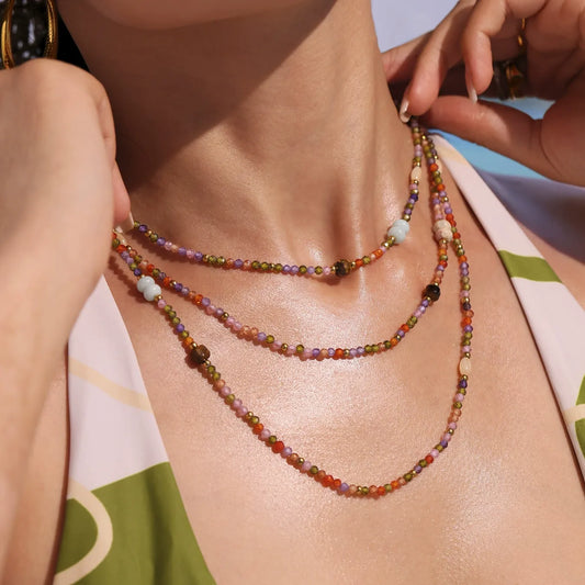 316L Stainless Steel Colorful Beaded Gemstone Necklace - Image 3