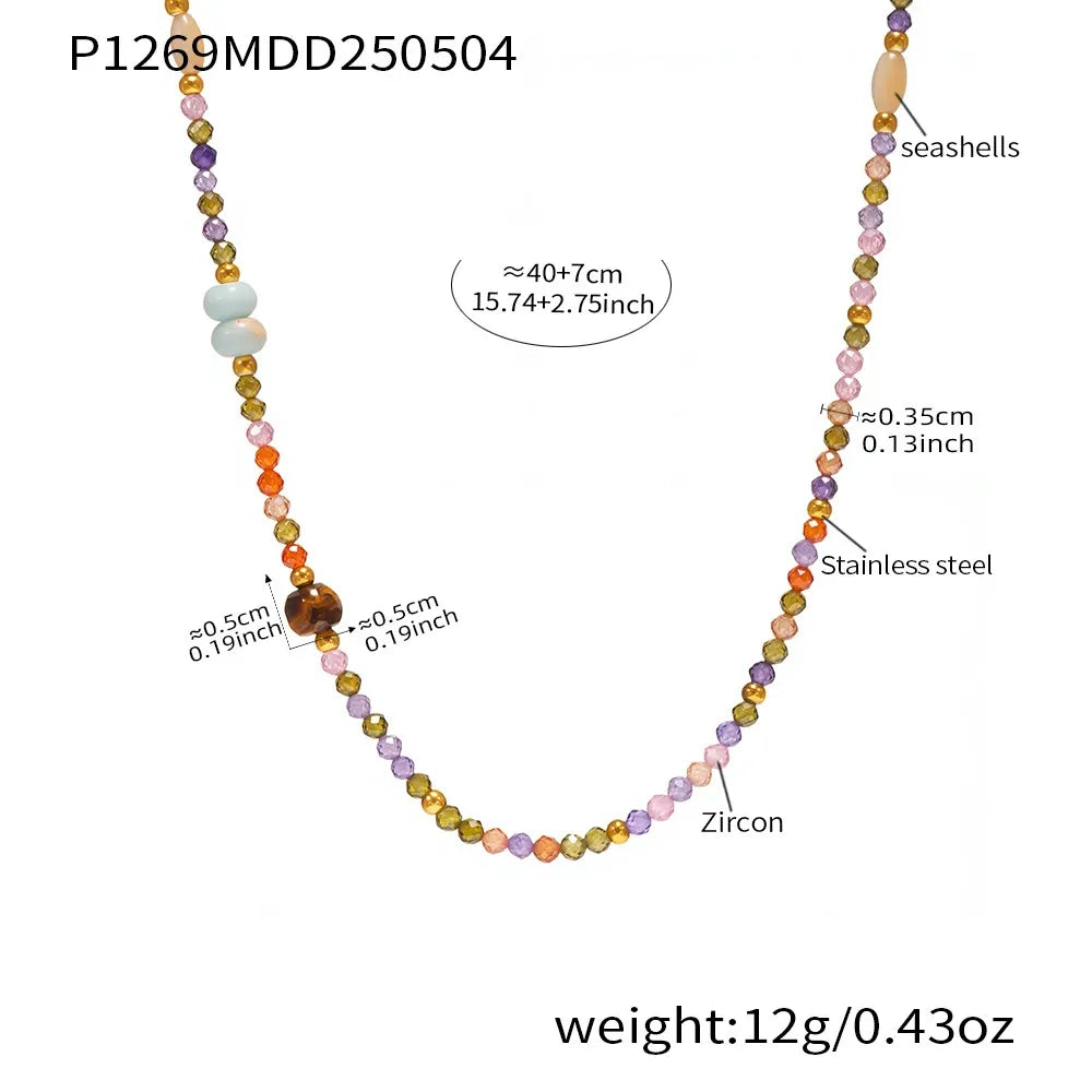 316L Stainless Steel Colorful Beaded Gemstone Necklace - Image 6