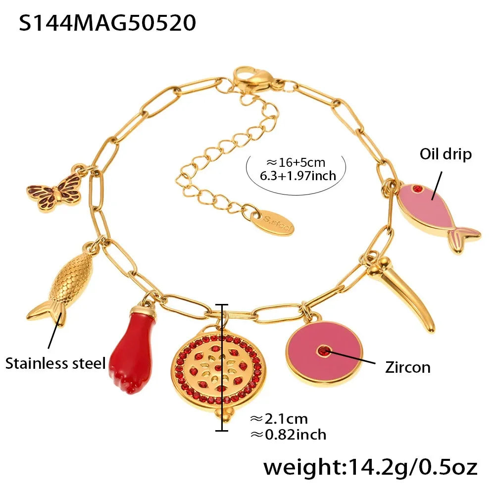 316L Stainless Steel Colorful Enamel Charm Bracelet & Anklet - Image 12