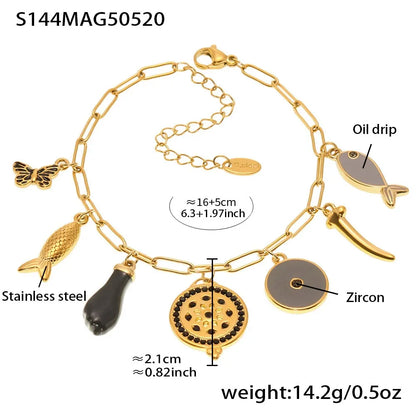 316L Stainless Steel Colorful Enamel Charm Bracelet & Anklet - Image 15