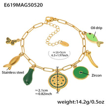 Green enamel charm bracelet and anklet made with 316L stainless steel