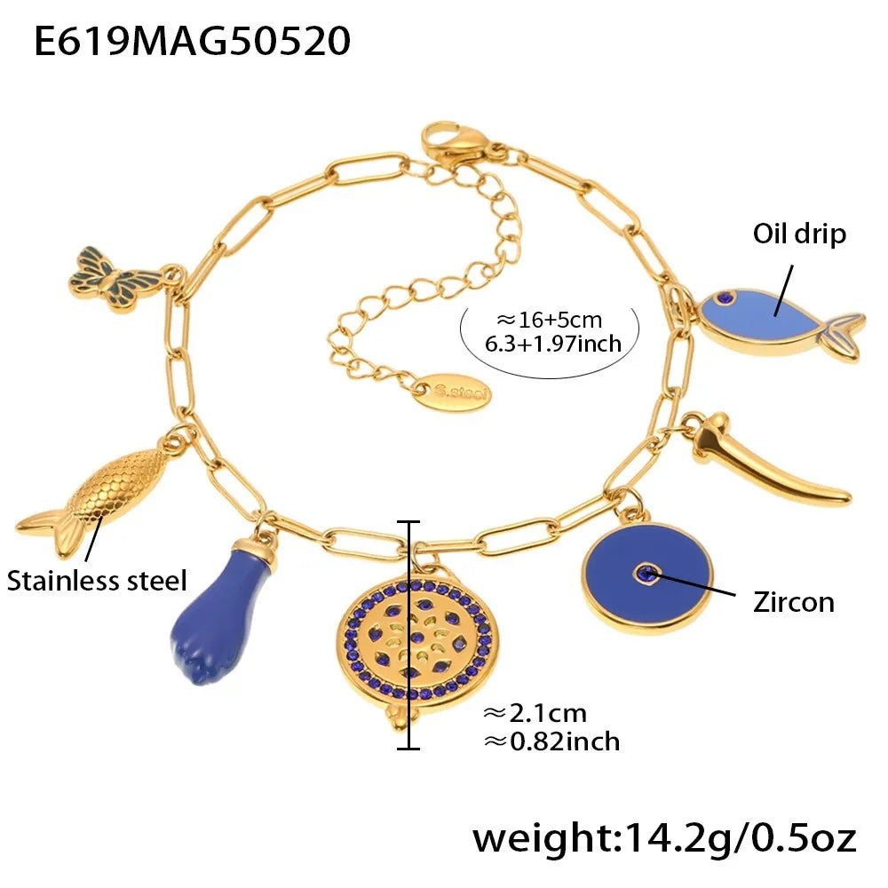 316L Stainless Steel Colorful Enamel Charm Bracelet & Anklet - Image 8