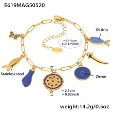 Pink enamel charm bracelet and anklet with 18K PVD gold finish