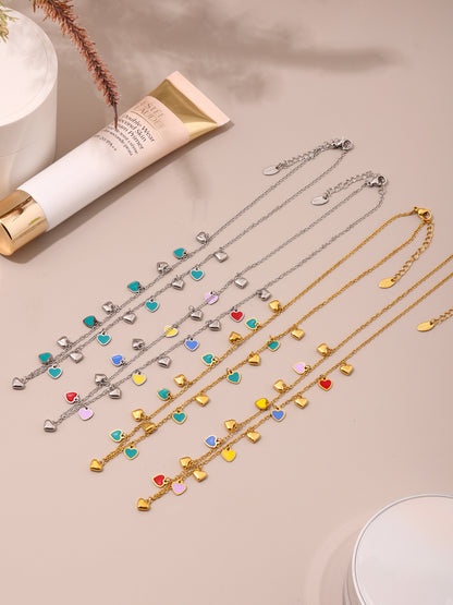 316L Stainless Steel Colorful Enamel Heart Pendant Necklace and Bracelet Set - Image 10
